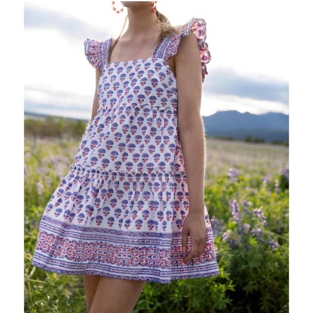 NEW OLIPHANT Smocked Square Neck Mini In Periwinkle In Blue Medium